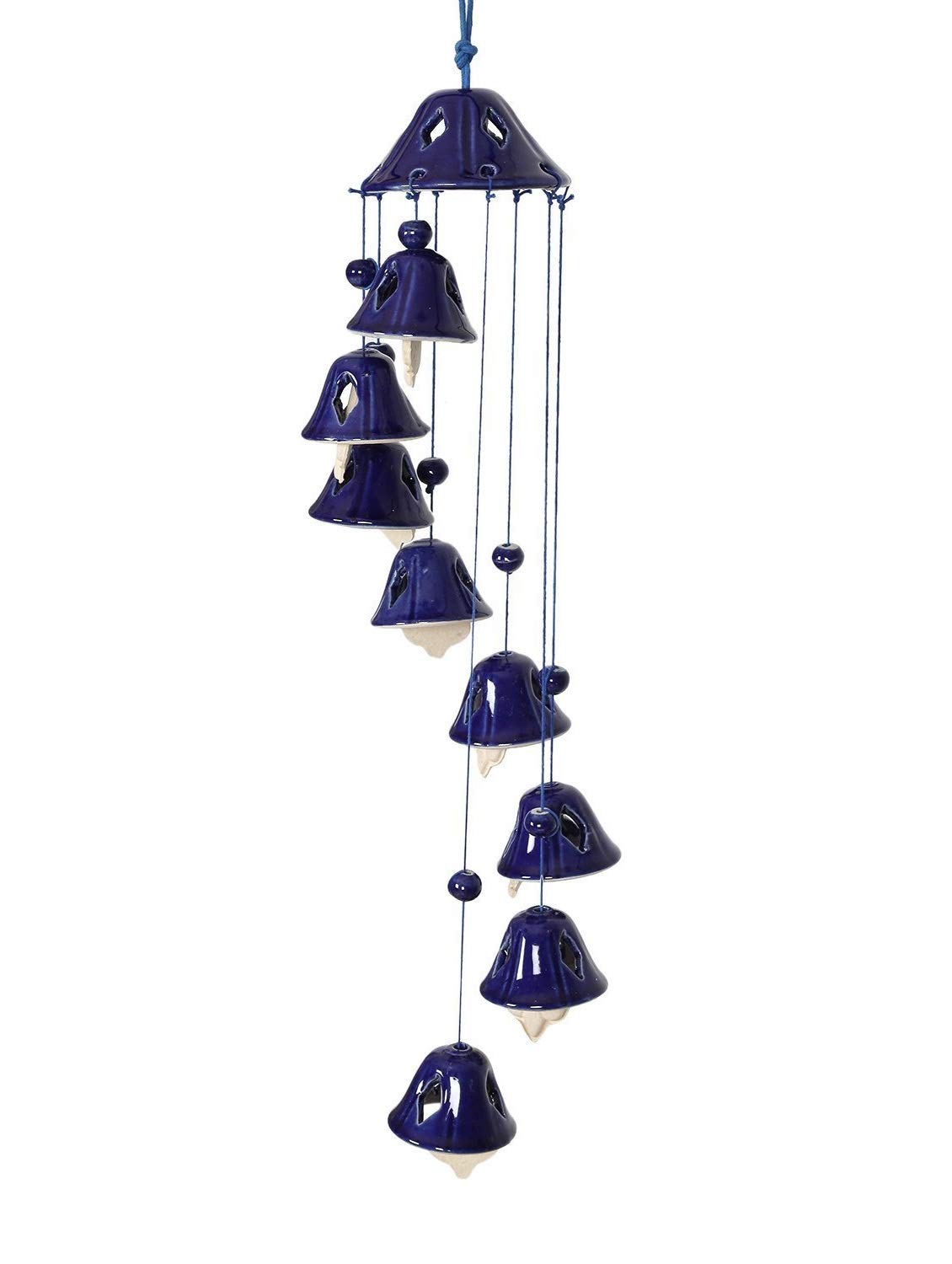 SPHINX Blue Pottery Ceramic Wind-chimes/chandelier - 1 unit (7-8 bells in single wind chime)