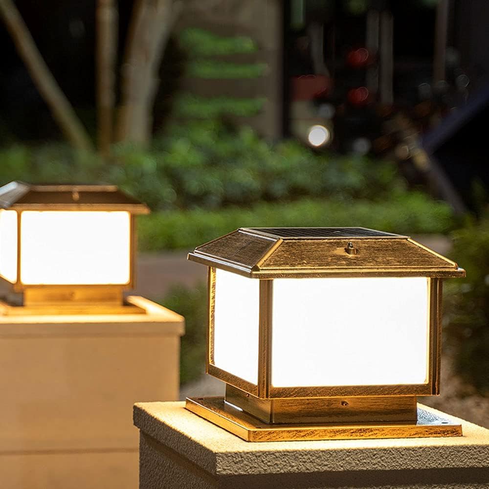 Czarne lampy solarne na słupki ogrodzeniowe, oświetlenie zewnętrzne na słupki krajobrazowe z kloszem akrylowym(Brass,20cm)