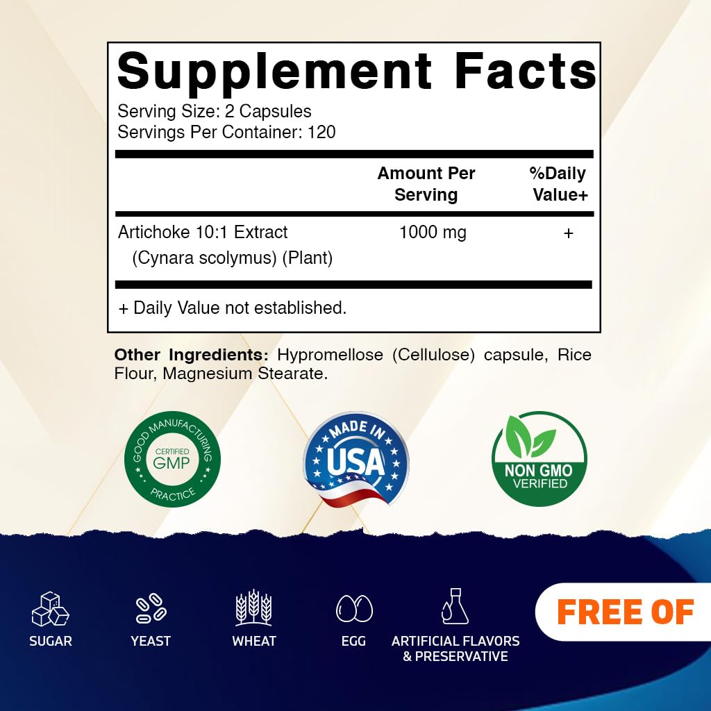 Vitamatic Artichoke Extract 10:1 1000 mg Concentrated Extract Per Serving – Plant-Based, Vegetarian, Non-GMO, Gluten-Free – Made in the USA – 240 Count — Amazon image 2