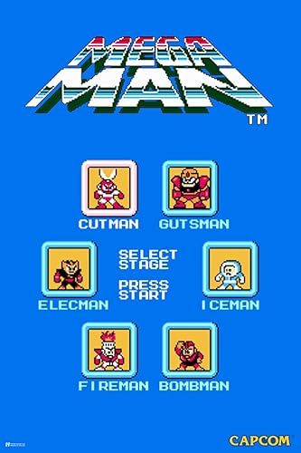 Póster de Mega Man Stage Select Video Game Video Gamer Classic Retro Vintage 90s Gaming MegaMan Capcom Legacy Collection Megaman 11 Mega Man X Dr