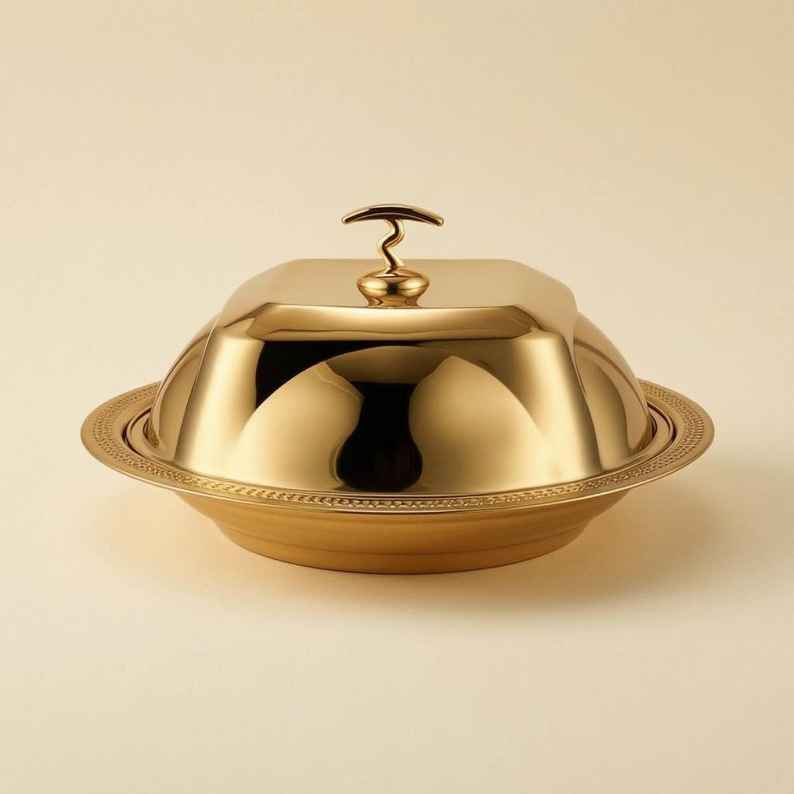 Coprivassoio da Portata Cupola per Servire Coperchio Vassoio Campana per Pietanze in Acciaio Inox Rifinito con Base Coordinata Adatto per Catering, Oro, 36cm