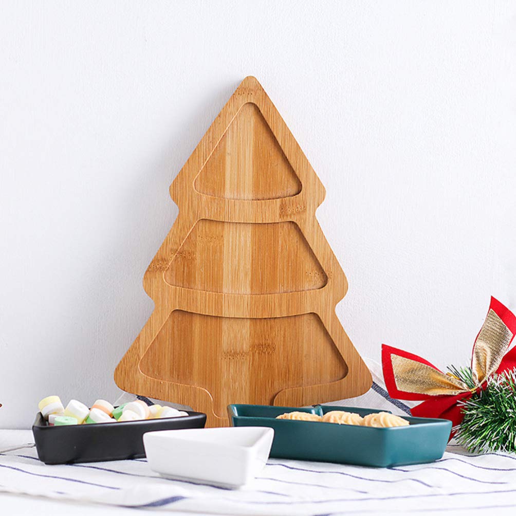 Piatto da portata in ceramica natalizia rimovibile for albero di Natale, snack, vassoio for antipasti, piatto da dessert, piatto in porcellana con base in bambù, for vacanze, matrimoni, feste in casa,