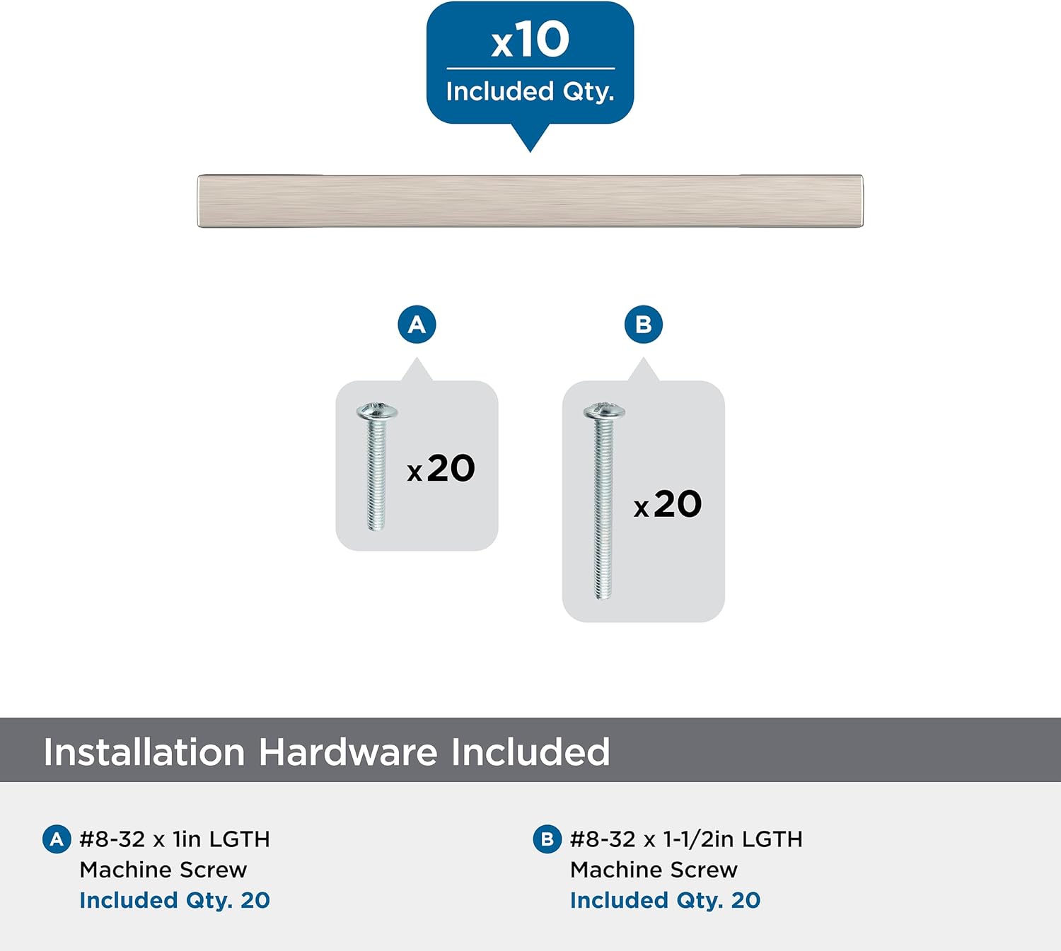 Brushed Nickel Modern Cabinet Pulls with Mounting Hardware, 10 Pack