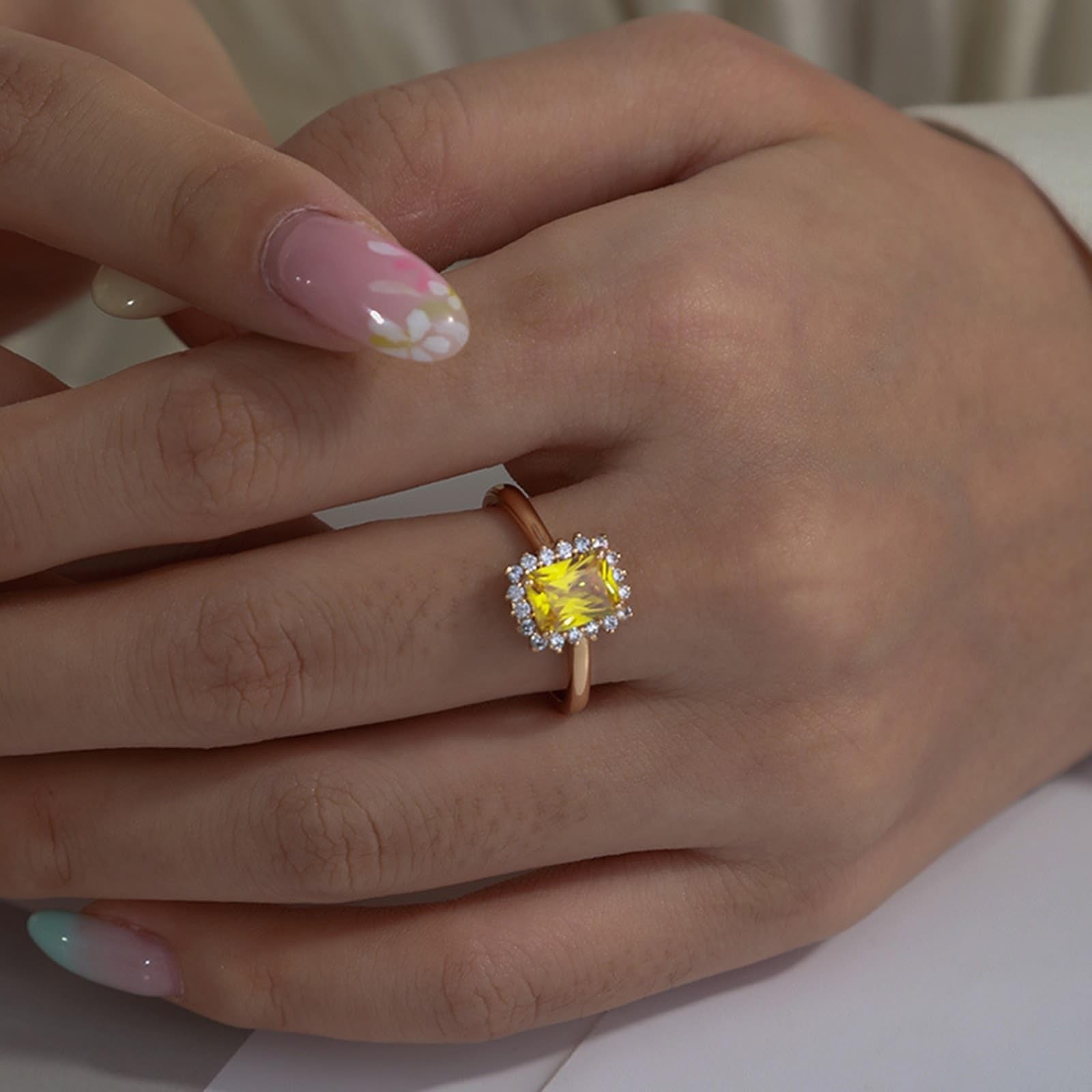 Bague solitaire en or blanc véritable 9 K/14 K/18 K - Bague de fiançailles ouverte