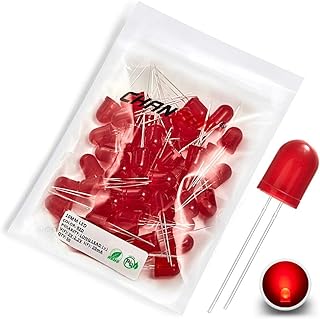 Chanzon 50 pcs 10mm Red Diffused LED Diode Lights (Colored Lens Round DC 2V 20mA) Lighting Bulb Lamps Electronics Components Indicator Light Emitting Diodes
