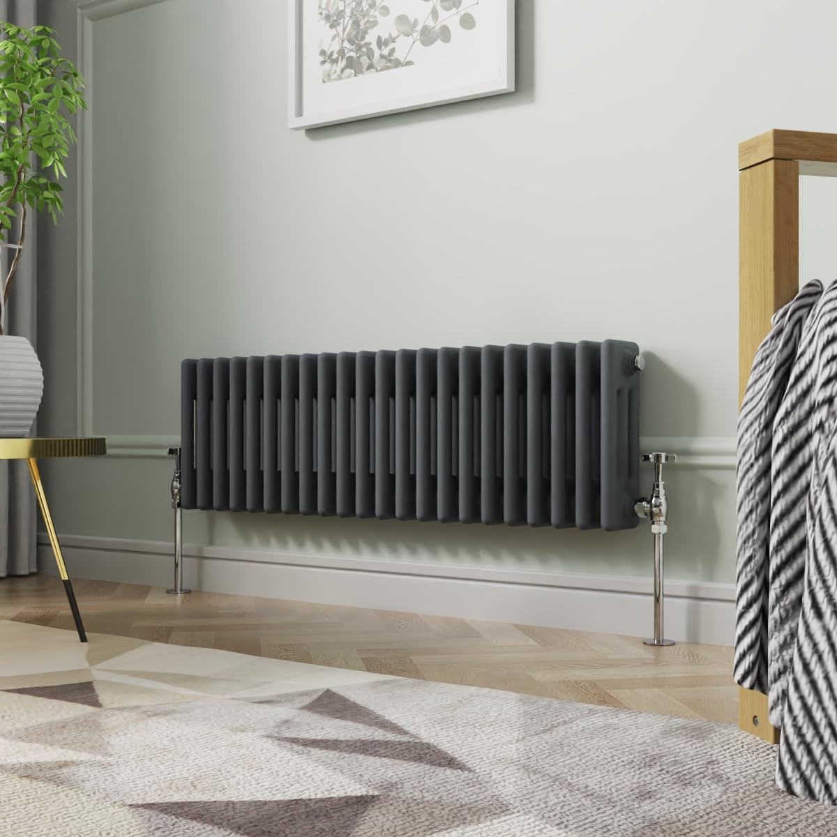 NRG 300 x 1010mm Traditional Anthracite Horizontal Cast Iron Style Radiator Triple Panel — image 1