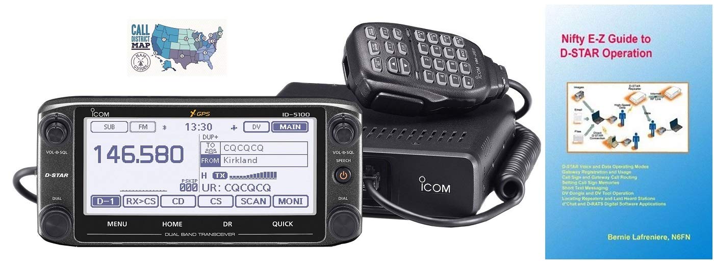 Bundle - 3 Items - Includes Icom ID-5100A Deluxe VHF/UHF D-Star Mobile Transceiver, Nifty! Accessories EZ Guide to D-Star and Ham Guides TM Quick Reference Card