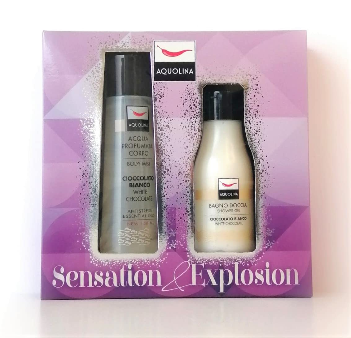 Aquolina Cofanetto Sensation&Explosion Cioccolato Bianco con Acqua Profumata Corpo 150 ml e Bagno Doccia 125 ml