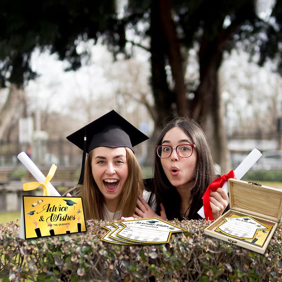 Image of 50Pcs Graduation Advice Cards for the graduate 2026, Graduation Advice and Wish Cards Box for Congrats Grad Class of 2026 Graduation Party Decorations Supplies (Gold)
