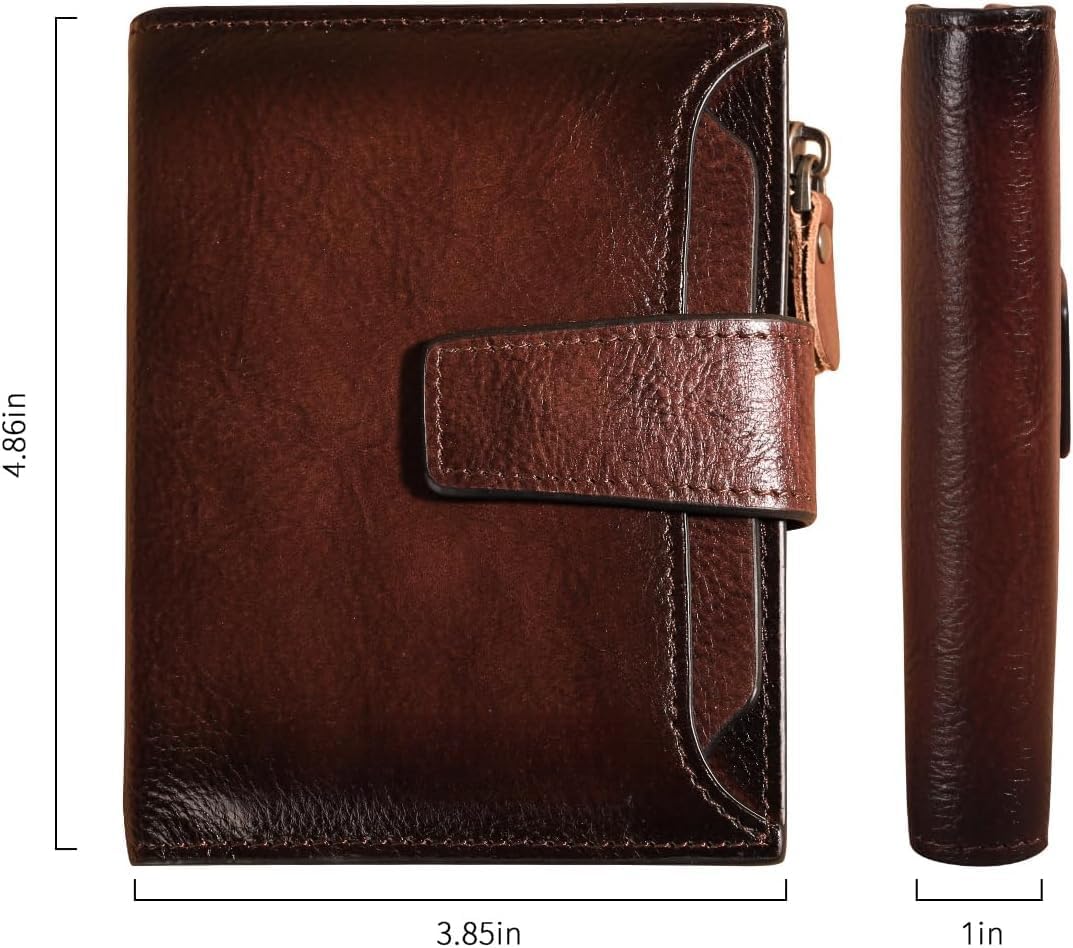 Men's Vintage RFID Blocking Bifold Wallet Genuine Leather with Zipper Coin Pocket Multi-Card Slots & ID Window (Coffee) - Image 3
