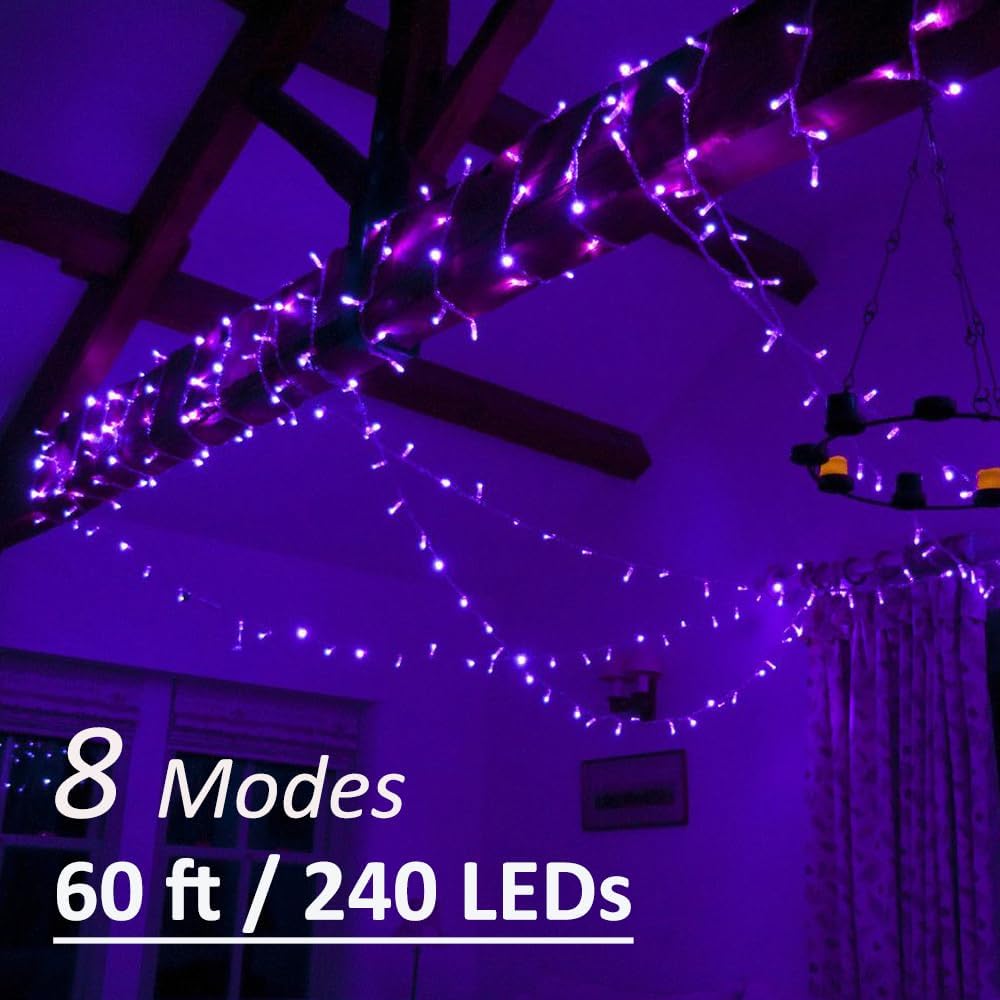 Solhice 60ft Black Light String Lights for Glow Party, 240 LEDs Blacklights Fairy Lights with Remote Plug in for Bedroom Birthday Party Fluorescent Poster Indoor Décor