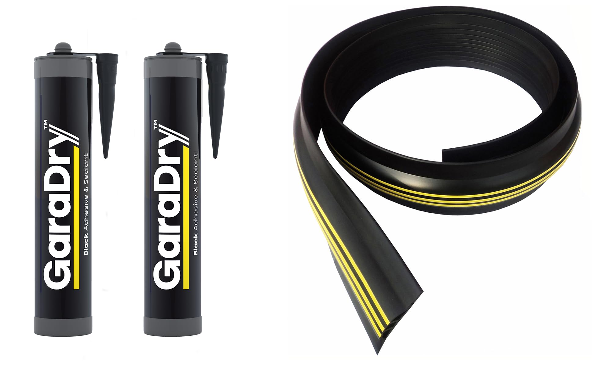 Kit de joint de seuil de porte de garage de 2,5 cm de haut, longueur de 4,34 m | PVC souple | Le kit complet comprend 2 adhésifs | GaraDry