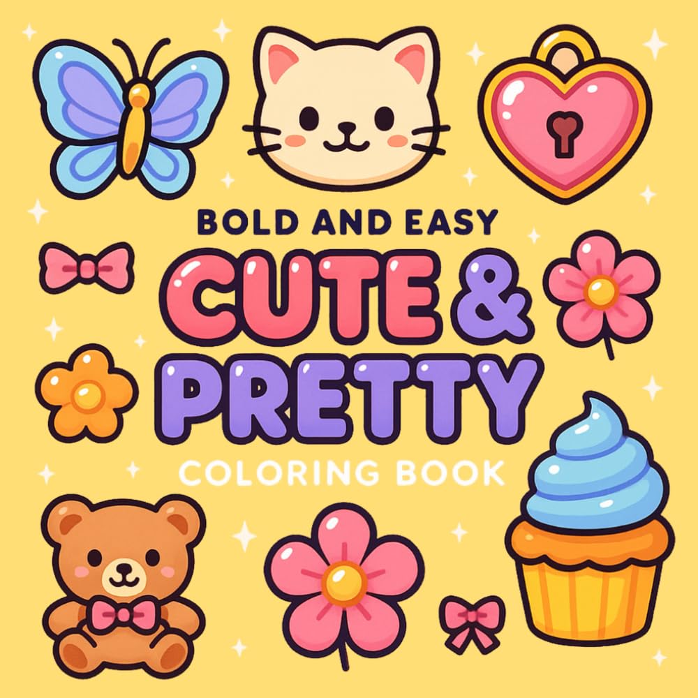 Bold & Easy Cute & Pretty Coloring Book: Simple, Adorable & Pretty Designs with Bold Lines for Relaxing Coloring Fun