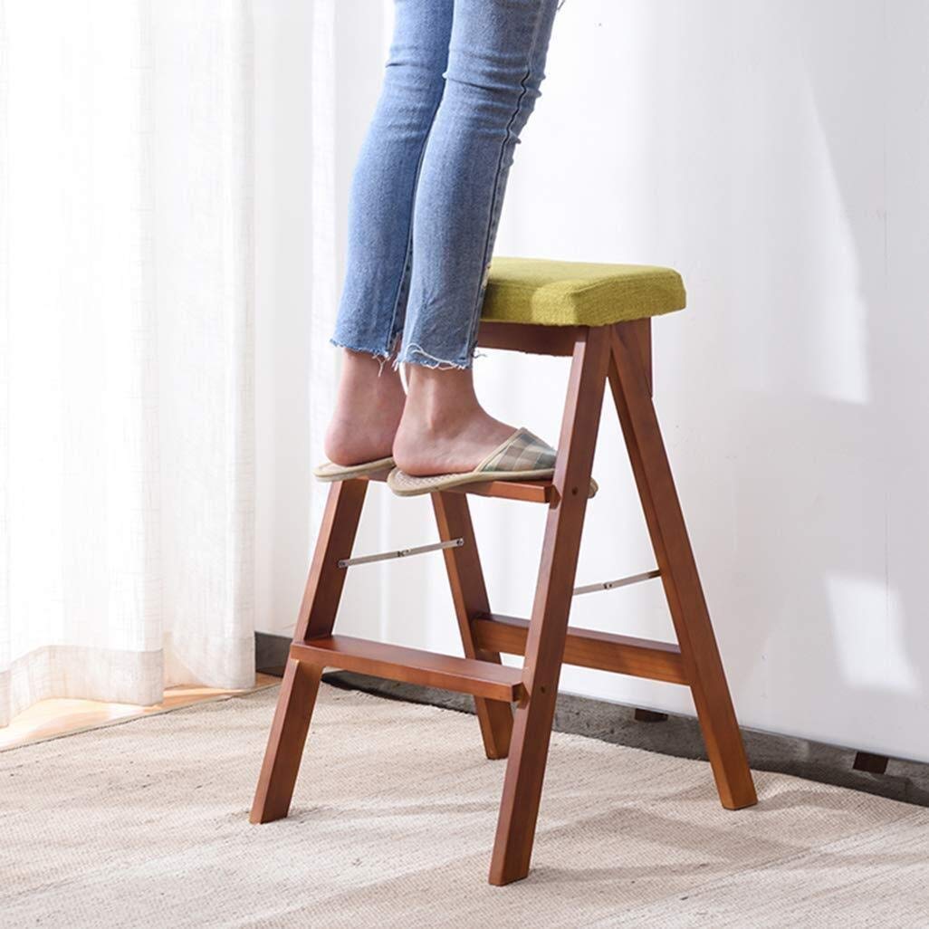 DASHADAO Taburete de Escalada Interior, Taburete de Andador Plegable con Escalera de Tijera/Escalera 3, Asiento de Esponja de Madera, Asiento de Esponja, Silla de Oficina Taburete Alto 15