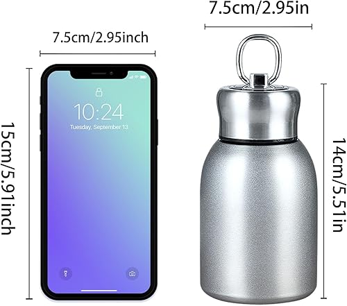 Miniatura 5 de Mini botella de agua aislada al vacío de acero inoxidable para bebidas frías y calientes, taza de café de viaje 10.2 oz 10.1 fl oz (plata)
