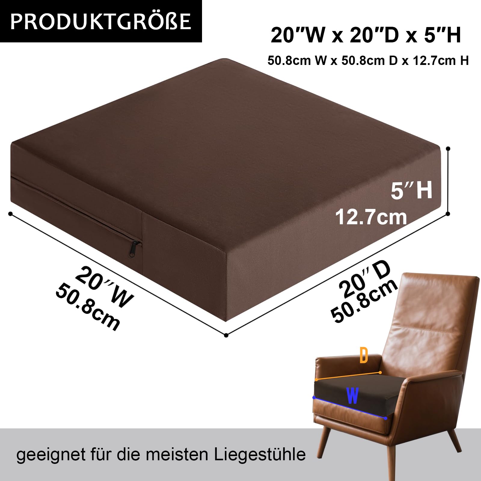 RUIXUAN Cojín de asiento para levantarse, 50 x 50 x 12 cm, lavable, color gris (marrón)