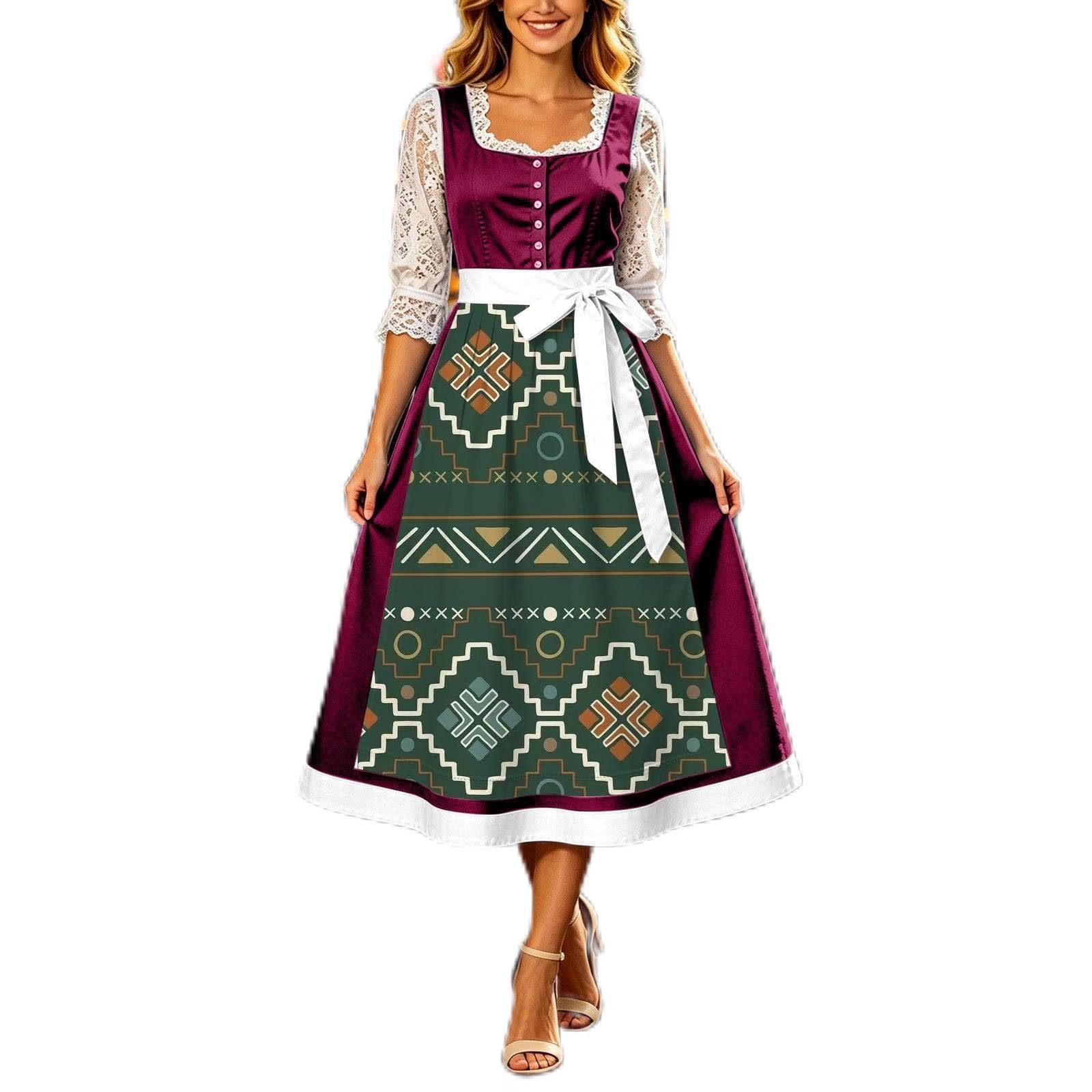 Generisch Vestido maxi para mujer, entallado con lazo, Oktoberfest, vestido de verano vintage francés, elegante vestido de gasa, elegante vestido de fiesta para bodas