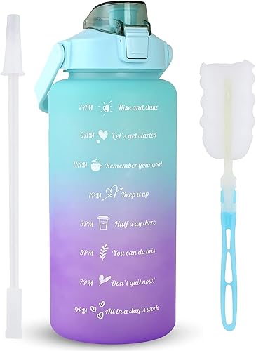 Miniatura 2 de Mint Berry 64 OZHalf Gallon Water Bottle Jug with Motivational Time Marker Straw with Brush Leakproof BPA Free Reusable, Drink Enough Water Daily