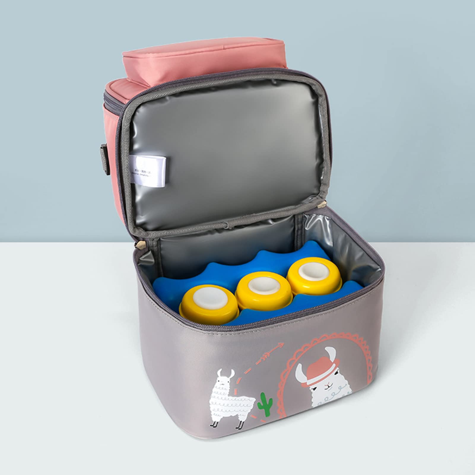 Muttermilch-Kühl- und Transport-Set, Muttermilch-Kühltasche, Isolierte Babyflaschen-Tasche für Reisen in der Kindertagesstätte oder Zurück Zur Arbeit, Stillende Mutter (Rosa Grau)