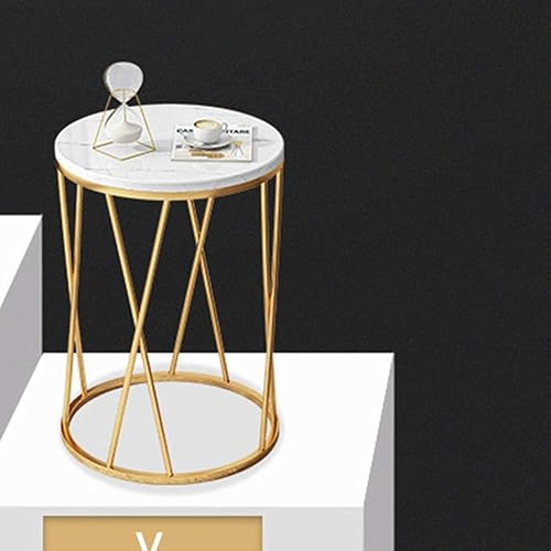 Miniatura 3 de CZDYUF Simple Nordic Light - Mesa de centro de lujo para sofá mesa de esquina mesita de noche dormitorio patrón de mármol mesa redonda pequeña
