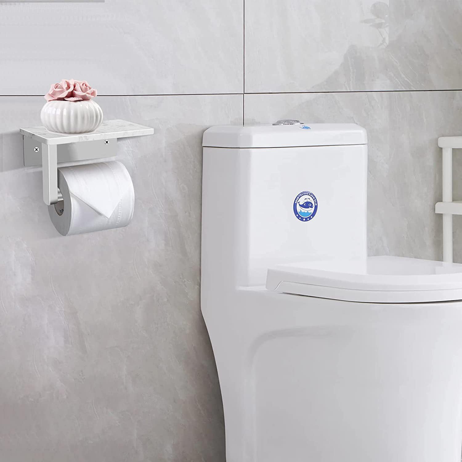 Soporte de papel higiénico de níquel cepillado montado en la pared con estante de mármol, soporte para rollo de papel de papel higiénico de acero inoxidable 304 para baño y baño, soporte de papel 7