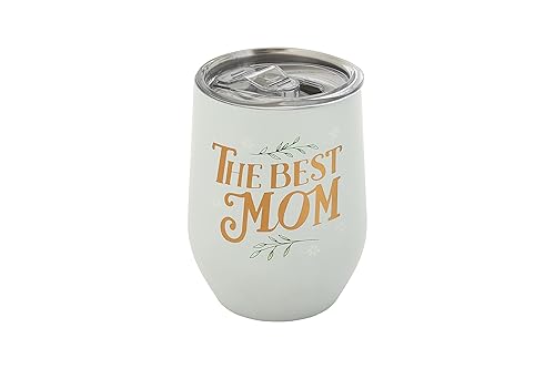 Pearhead The Best Mom - Vaso de vino de acero inoxidable con tapa de bloqueo a presión y deslizante, bonita copa de vino sin tallo para la