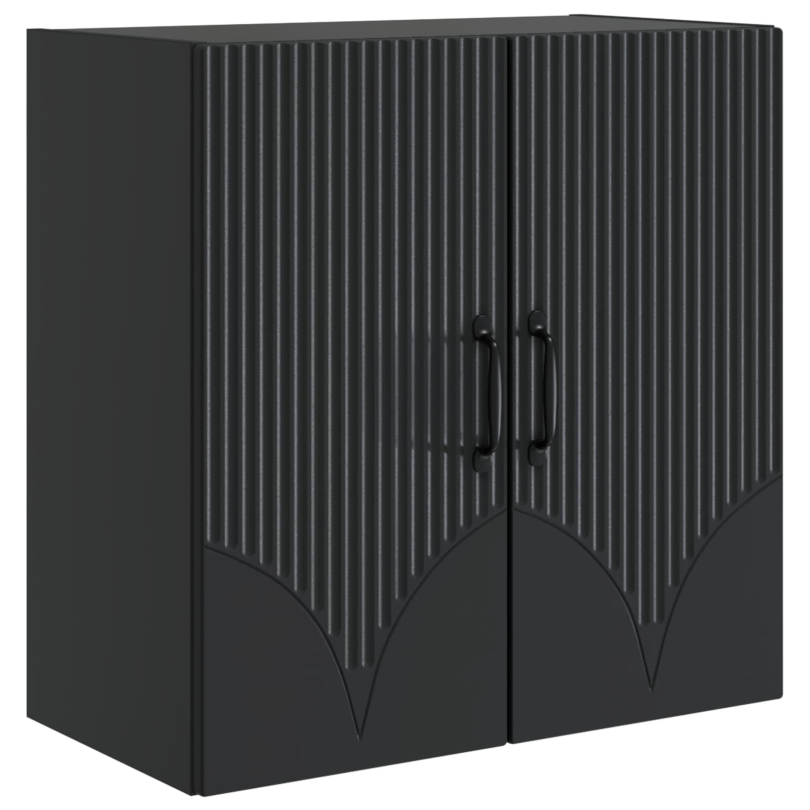 Armoire murale noire bois avec portes meuble de cuisine suspendu