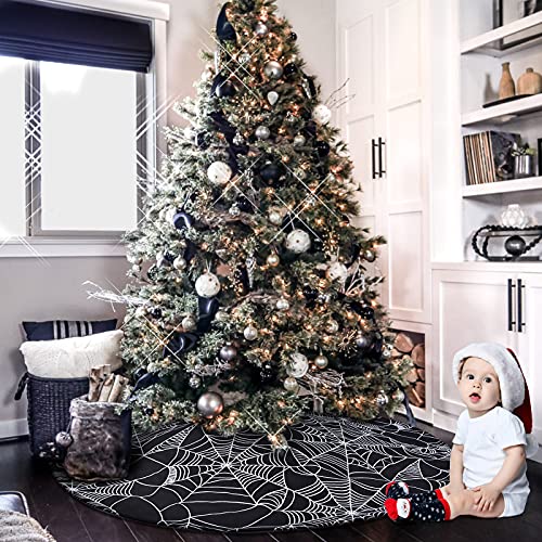 Yuboo Black Halloween Christmas Tree Skirt With Spider Web,48 Inches Black Halloween Ornaments For Xmas Holiday Party Decorations #TOP3