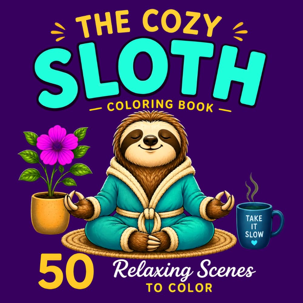 The Cozy Sloth Coloring Book for Adults and Teens: Cute Relaxing Animal Designs for Stress Relief, Mindfulness and Calm Coloring
