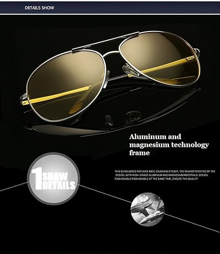 Miniatura 4 de Gafas de sol polarizadas para hombre, visión nocturna, color amarillo, UV400, lentes de sol de conducción (dorado103)