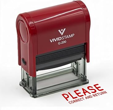 Vivid Stamp Please Correct and Return Self Inking Rubber Stamp (Red Ink) - Q-300