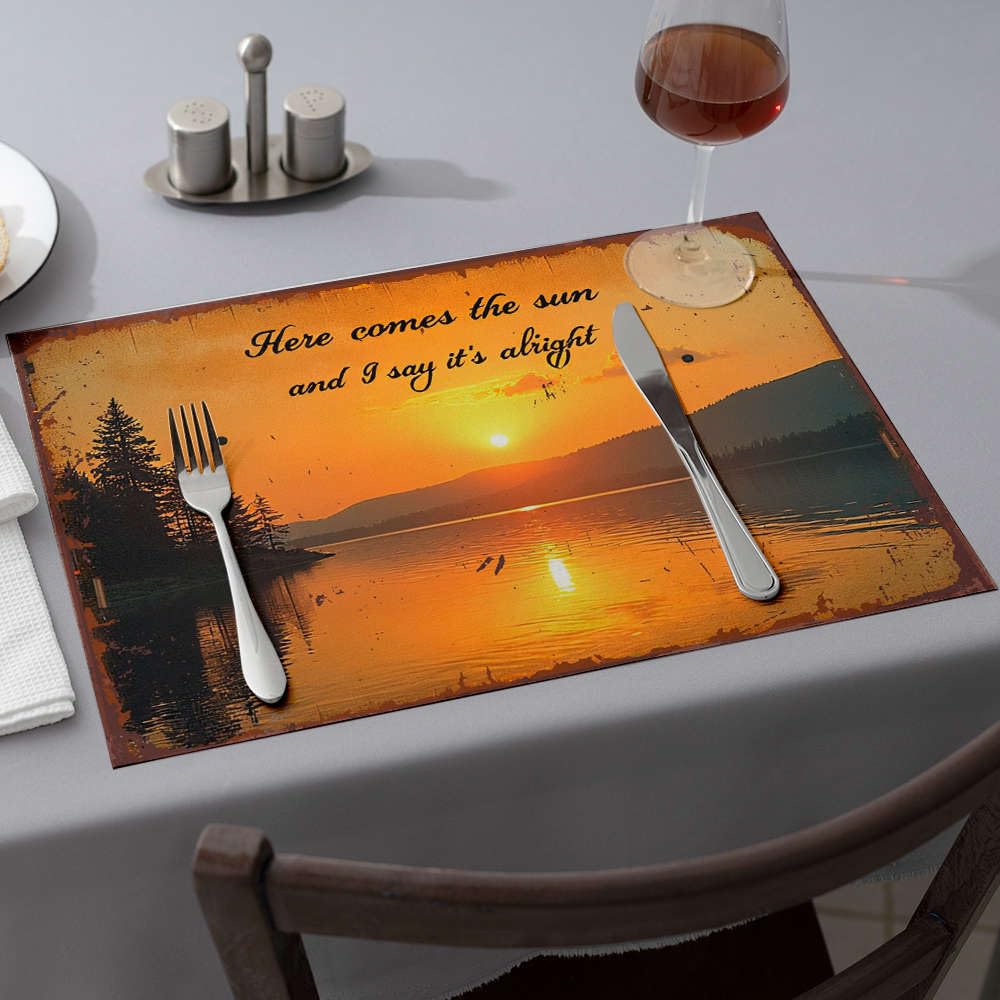 Set de table jaune Here Comes The Sun deco de table cuisine lavable et dessous d assiette coton