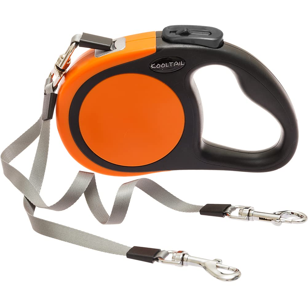 KOOLTAIL Guinzaglio retrattile doppio per due cani fino a 49,9 kg, resistente, doppia testa, 4,9 m, flessibile, estensibile a 360°, senza grovigli, con un pulsante e un freno di bloccaggio, per cani