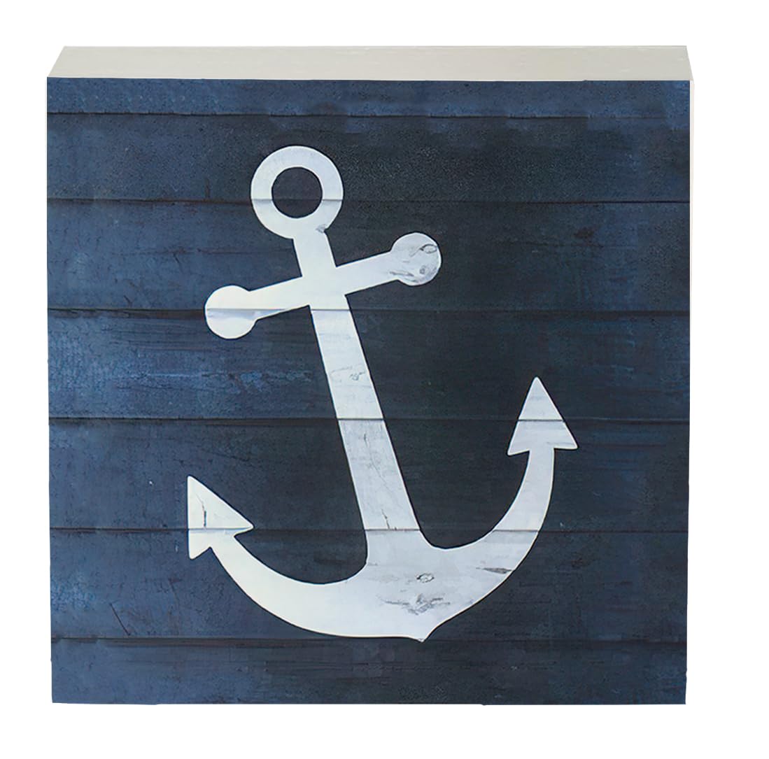 Knibeo Navy Nautical Wooden Sign - Anchor Wooden Box Sign 5x5, Nautical Wall Decor, Nautical Decor, Anchor Decor, Nautical Decorations for Home
