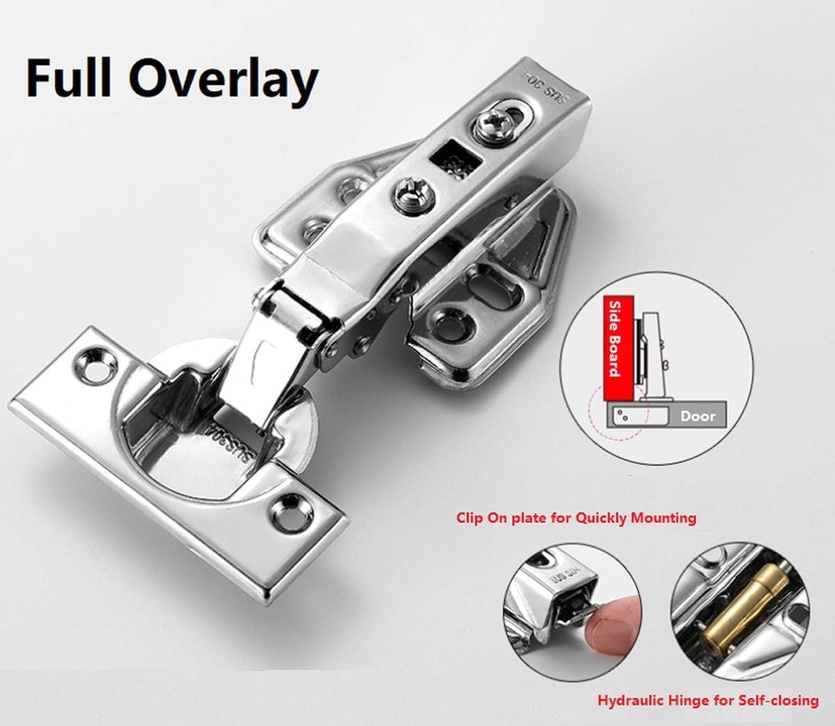 VICTAC Stainless Steel 304 Grade Anti Rust Full Overlay '0' Crank Hydraulic Soft Close Auto Hinges for Cabinets/Cupboards (Pack of 1 Pair / 2 Pcs) 4 Hole Mounting Plate (Pack of 1 Set / 2 Pcs) — Amazon image 7
