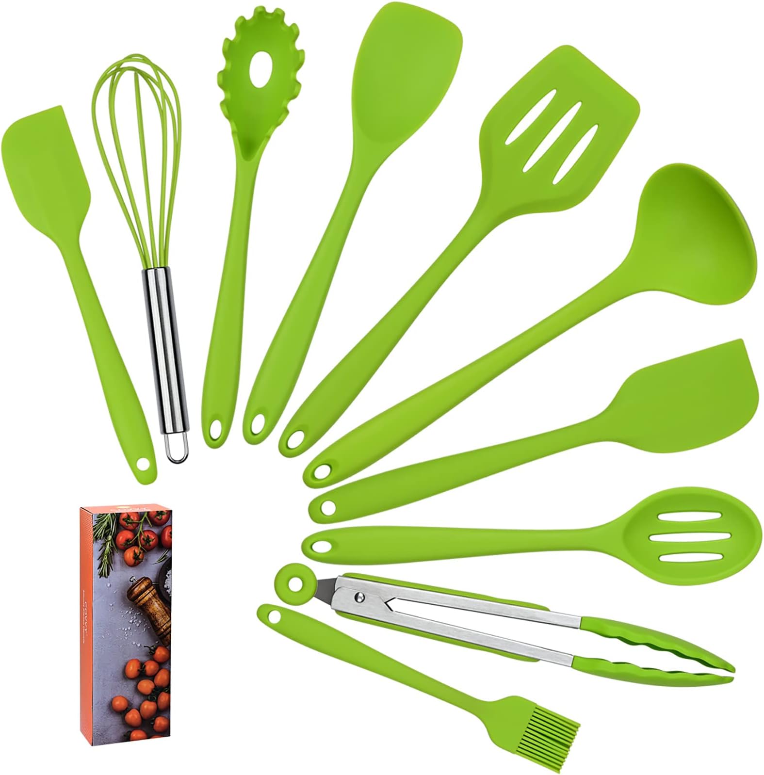 Home Silicone Kitchen Utensils Set(10 Piece) Heat Resistant Baking & Cooking Utensils Non Stick - Non Scratch Cooking Utensils Kitchen Good Helper (Green)
