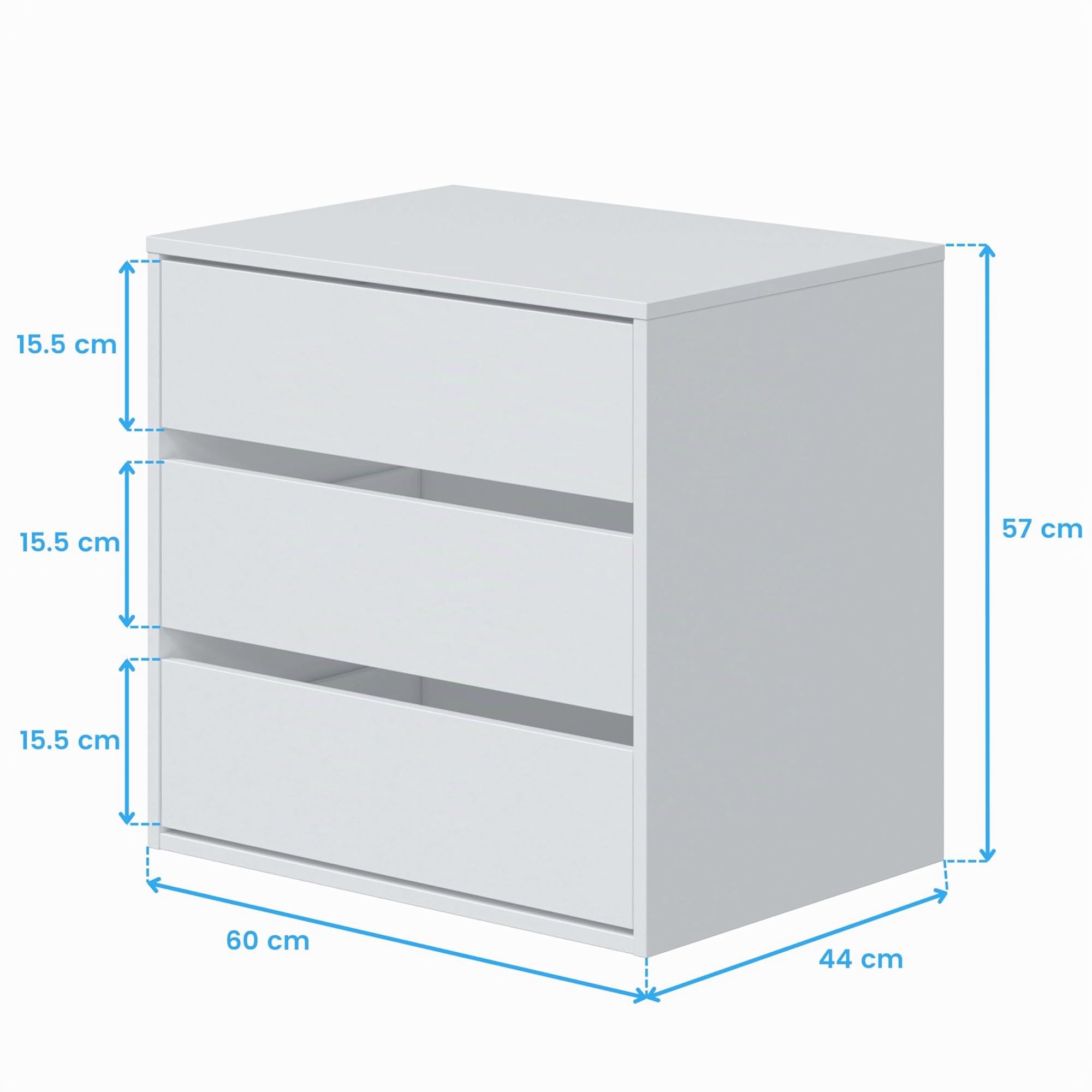Habitdesign Cassettiera a tre cassetti in bianco opaco, dimensioni: 60 cm (larghezza) x 57 cm (altezza) x 44 cm (profondità)