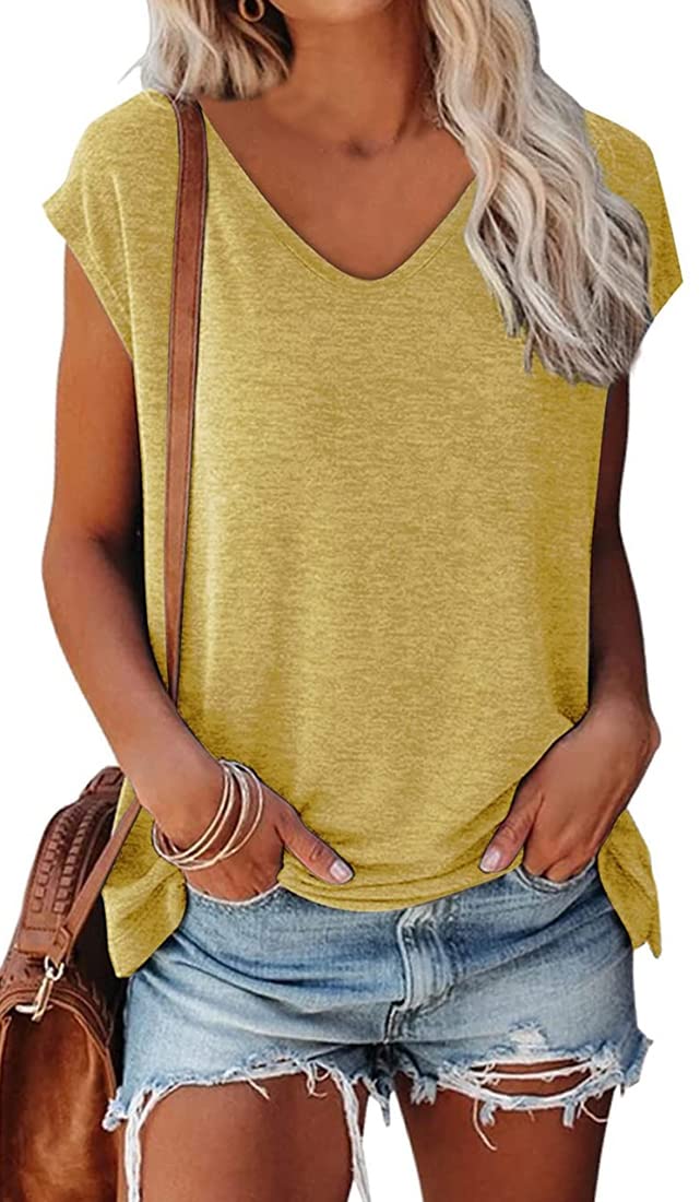 OLIPHEE Camiseta Basica Mujer Verano Mangas Cortas Camiseta Elegante Blusas Casual Toppar T-Shirt Basica