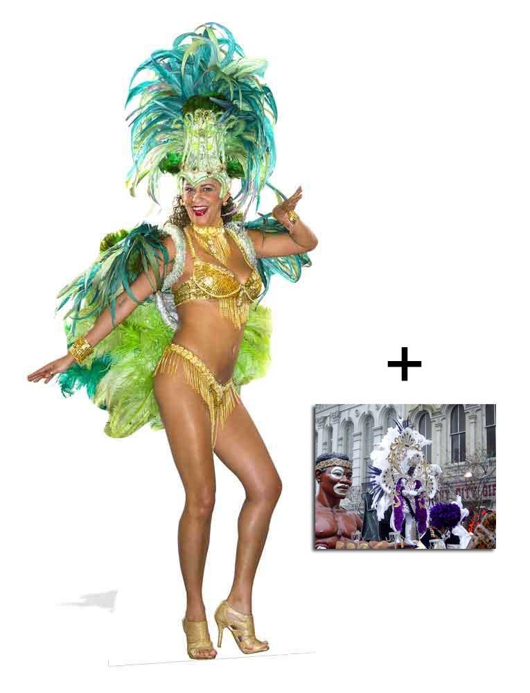 Fan Pack - Mardi Gras Carnival Groovy Green Babe lifesize Cardboard Cutout 2D Standup / Cutout Plus 20x25cm Photo
