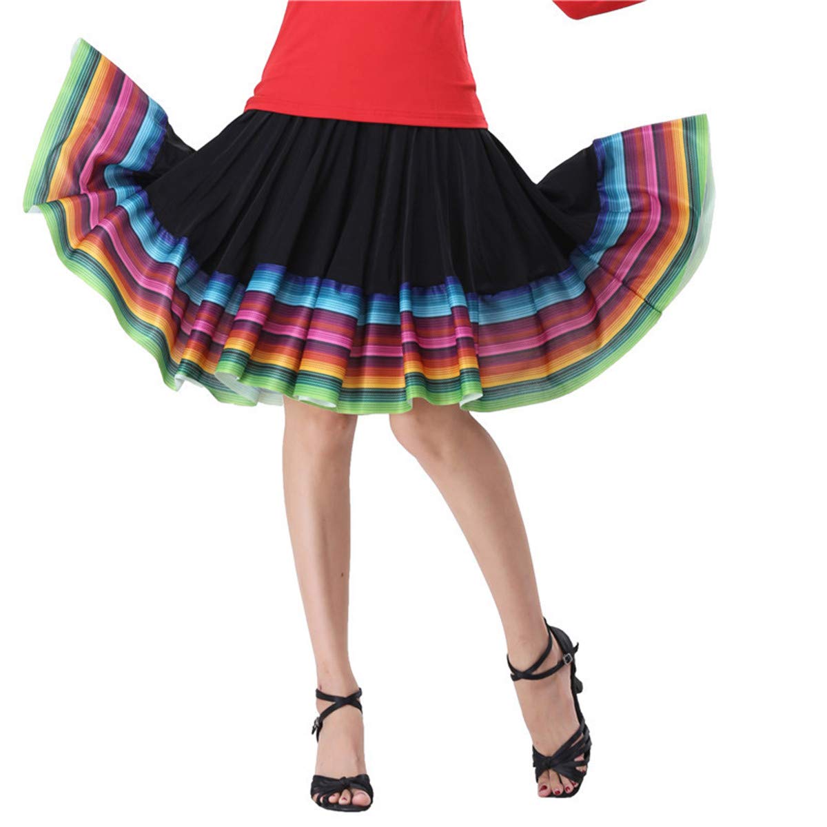 YoYoiei Women's Plus Size High Waisted A Line Pleated Midi Skater Skirt w/Shorts