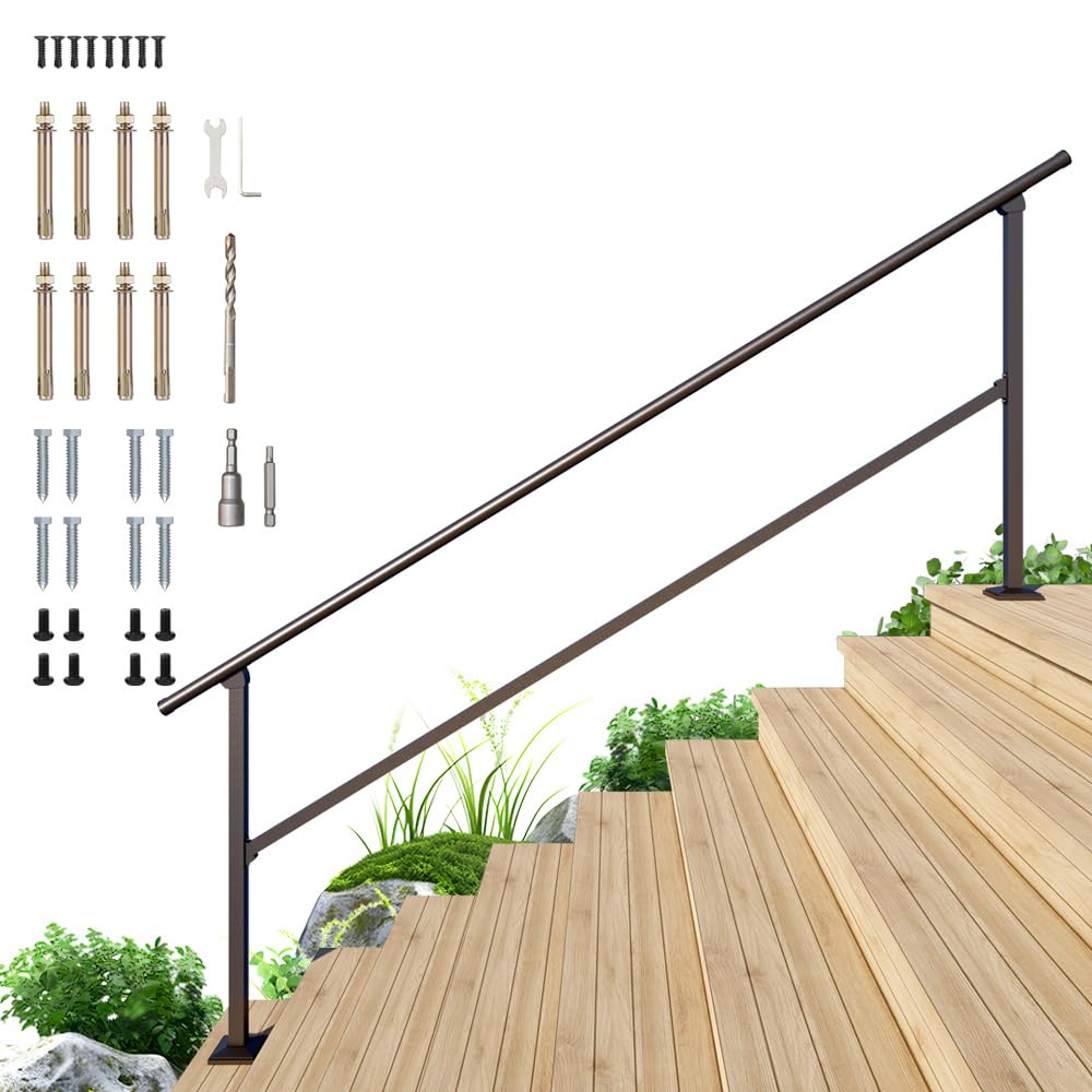 Photo 1 of DIYHD 9 Step Handrail for Outdoor,Powder Coated Iron Stair Railing,Black Hand Rails for Indoor, Porch,Deck,1 Pack