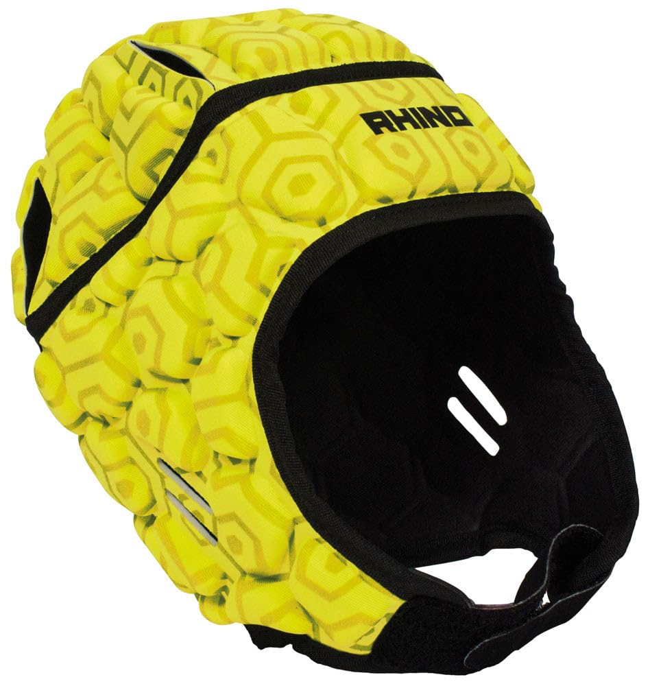 Rhino Pro Rugby Headguard, Fluo Yellow, Medium Youth