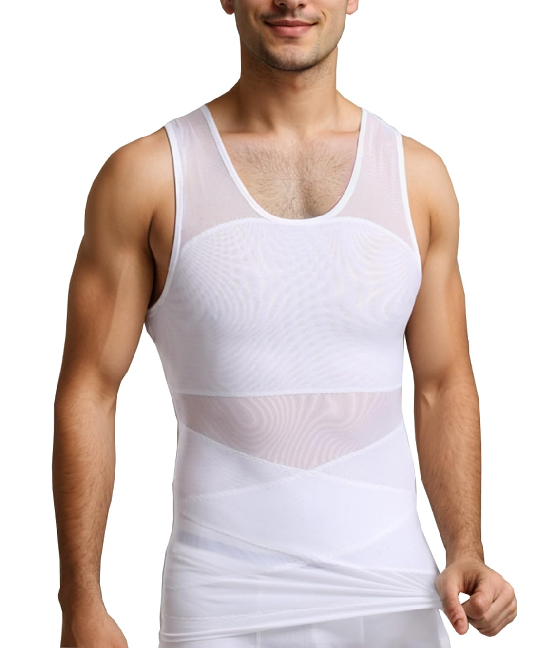 Camiseta Interior Moldeadora para Hombre con Efecto Vientre Plano Faja Reductora Chaleco de compresión algodón Body Shaper para Gym Fitness (FR/ES, Letras, 3XL, Regular, Regular, Blanco)