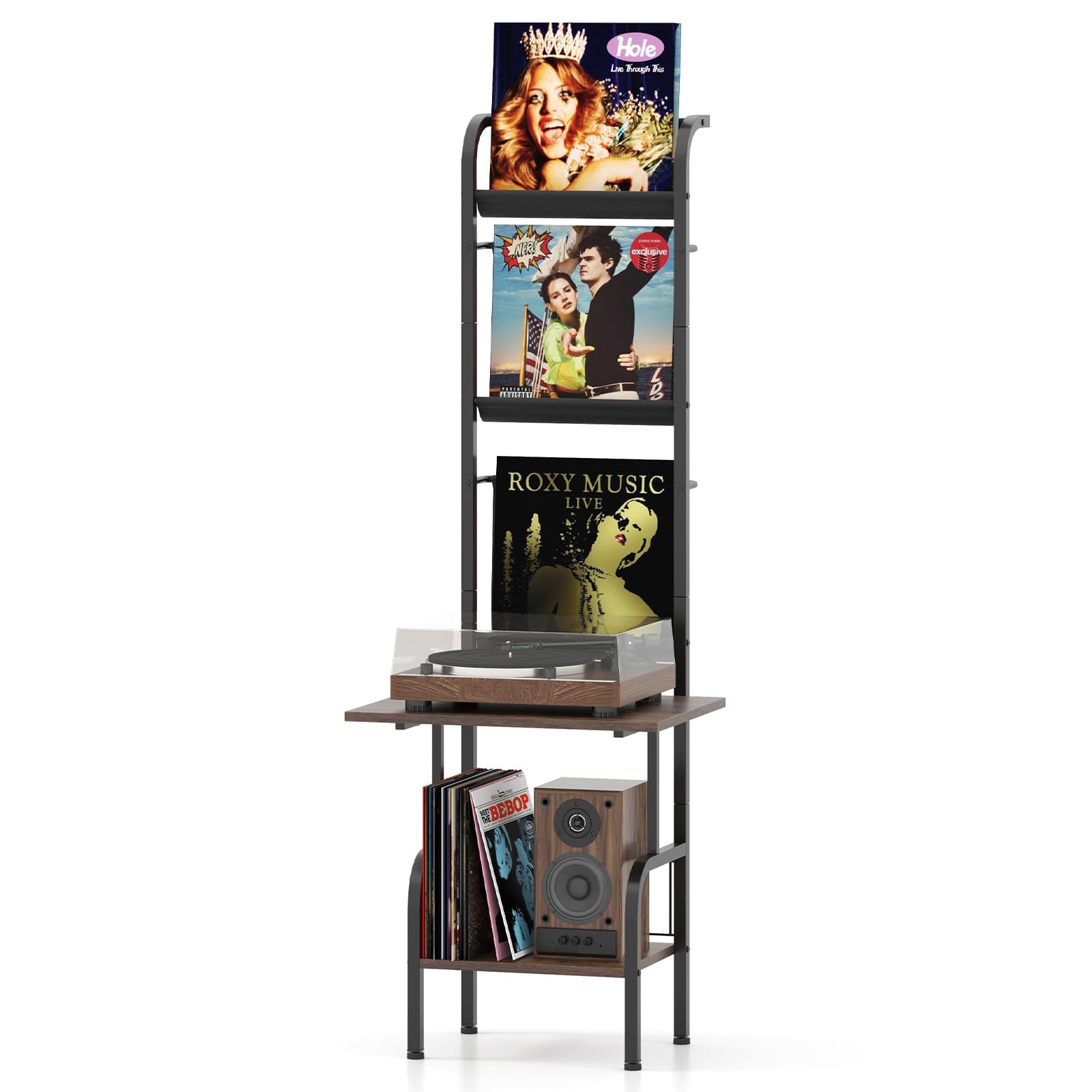 FANTASK Soporte para Discos de Vinilo con Estante Expositor de Vinilo de 5 Pisos, Soporte para Discos de álbumes, CD, Tocadiscos, 50 x 51 x 145 cm (café)