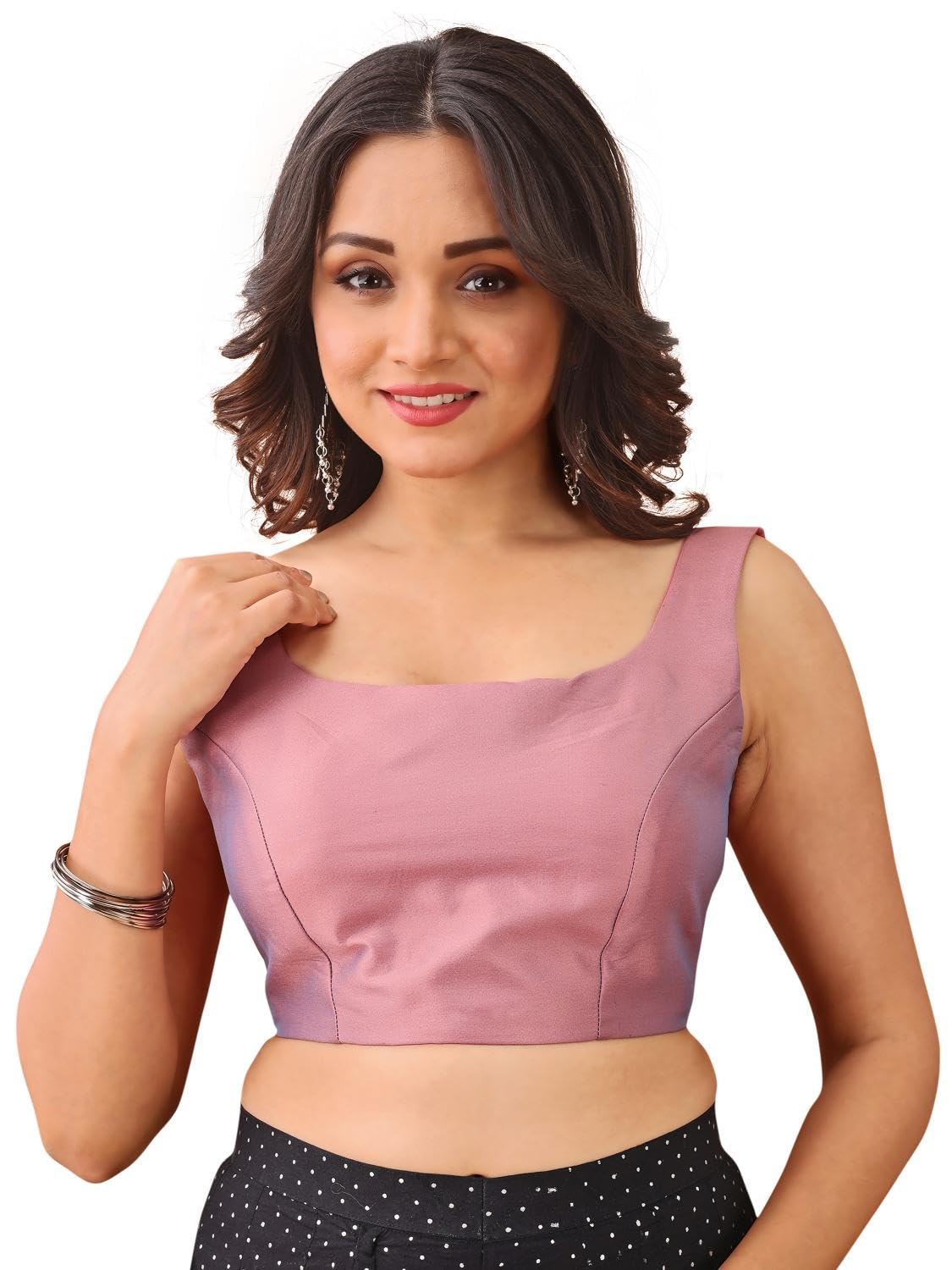 womanista Women's Taffeta Solid Sleeveless Regular Fit Readymade Saree Blouse-picture-10