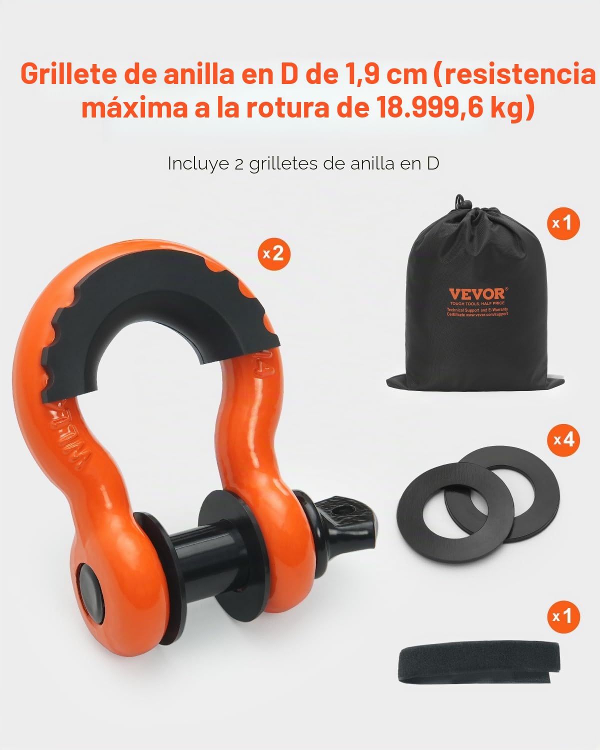 VEVOR Kit de Recuperación de Correas de Remolque, 76,2 mm x 6,1 m Capacidad de 16329 kg Correa de Cabrestante con Fundas Protectoras y Bolsa de Almacenamiento, Grilletes de Anilla en D para SUV, ATV