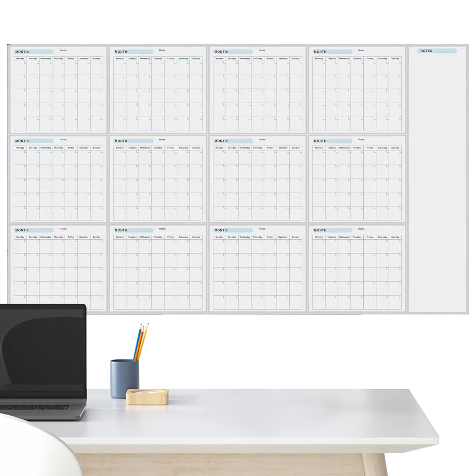 Erasable Large Wall Planner Calendar, Yearly Whiteboard Calendar, Giant Erasable Wall Blank Undated Yearly Calendar For Organizing & Planning, Reusable