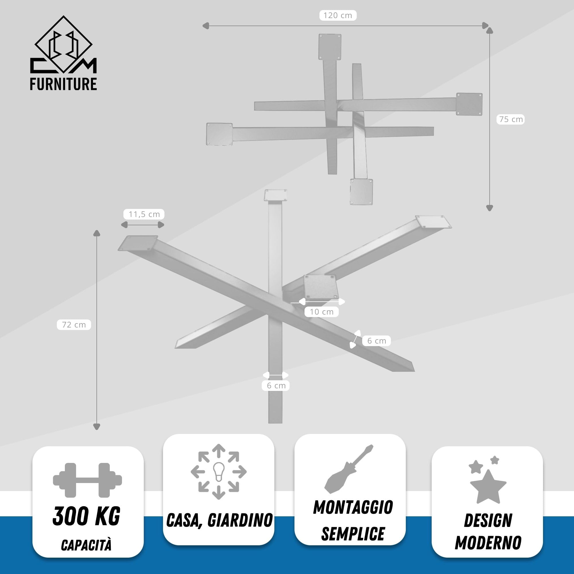Gambe Tavolo Bianco Altezza 72 cm Struttura del Tavolo in Ferro Orion Design SPIDER Ragno Piede Piedi Acciaio Inox Gamba Solida per Tavolo da Pranzo Conferenza Basamento Tavolino DIY