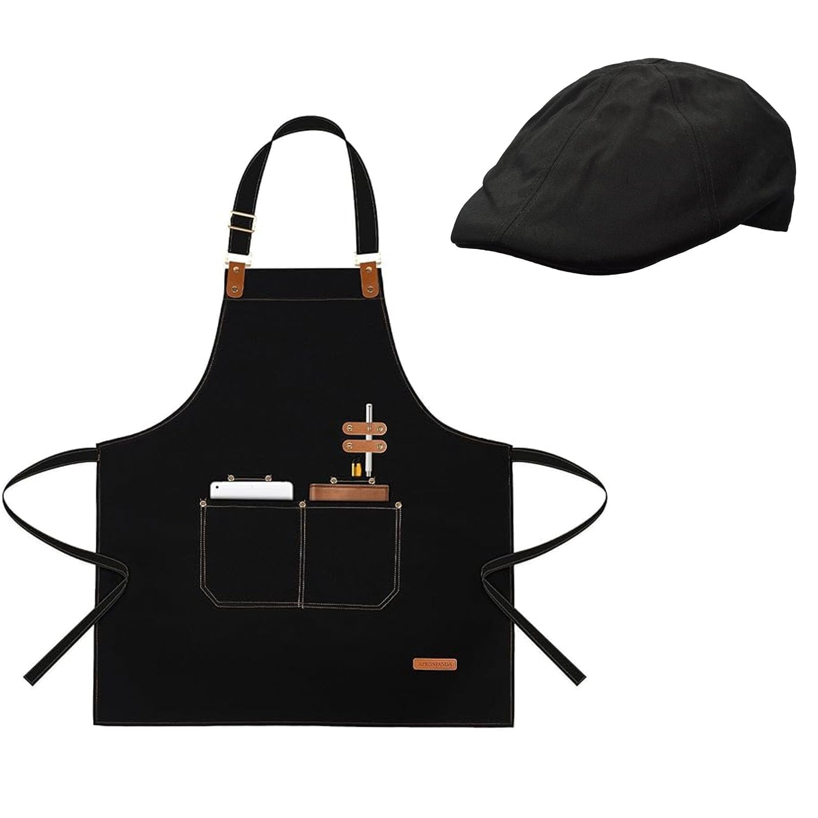 Dolaso Men's Black Canvas Apron,68X75cm Chef Aprons With Adjustable Strap And 3 Pockets,Work Aprons For Wo,Apron For Servers Kitchen Cooking Baking Artist Painting, Cross Back
