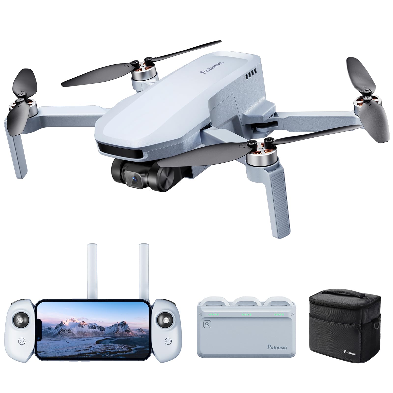 Potensic ATOM SE GPS Dron z kamerą 4K EIS, czas lotu 93 min, poniżej 249g, transmisja FPV 4KM, ze stacją szybkiego ładowania, maks. 16m/s, podążanie za mną/powrót, quadrocopter RC dla początkujących